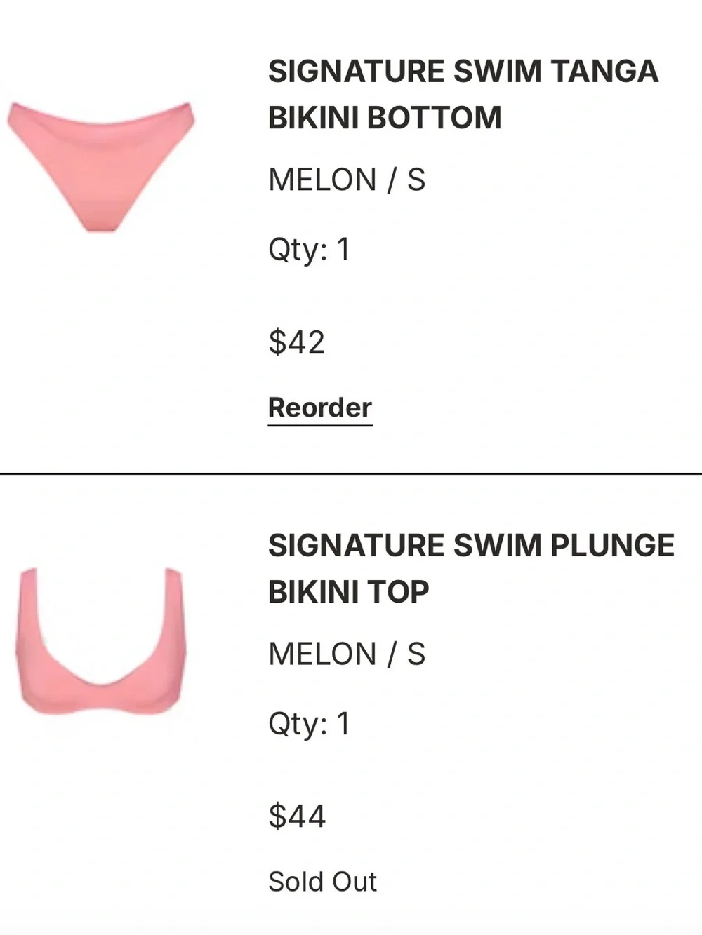 SKIMS Pink V-Neck Bikini Top and bottom color: Melon